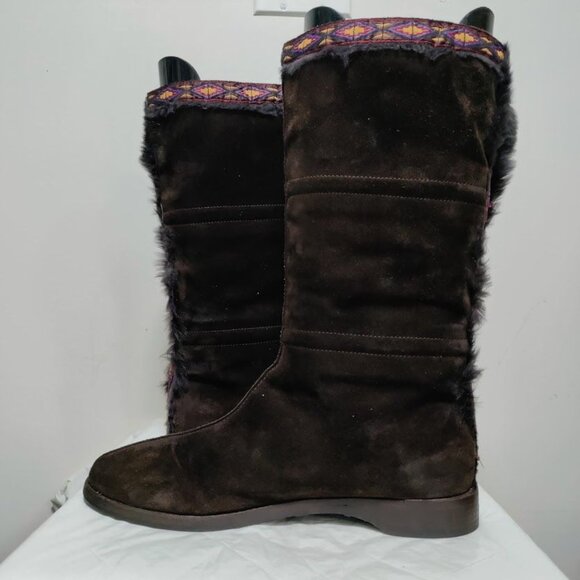 Jimmy Choo Suede Festival Rabbit Fur Boho Aztec Trim Boots Chocolate Women's 9 - Picture 5 of 16